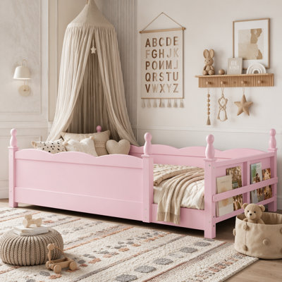 Twin Montessori Floor Bed with Guardrails & Bookshelf