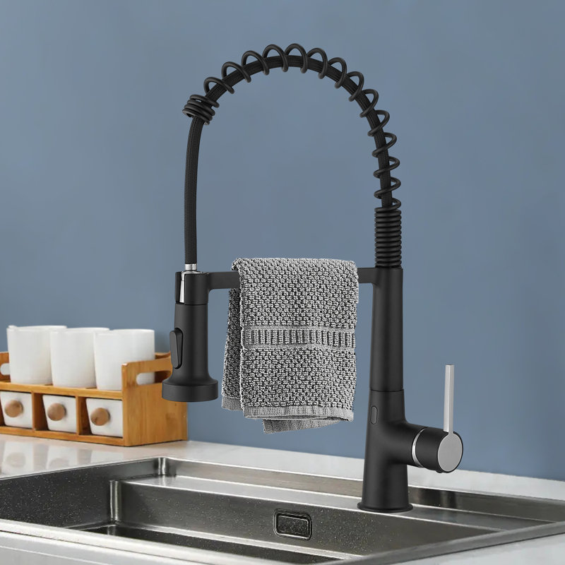 Robinet de cuisine à poignée simple avec capteur Topcraft, Noir mat / argent