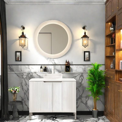 Élégant meuble-lavabo 30 po avec lavabo en verre, conception de rangement moderne