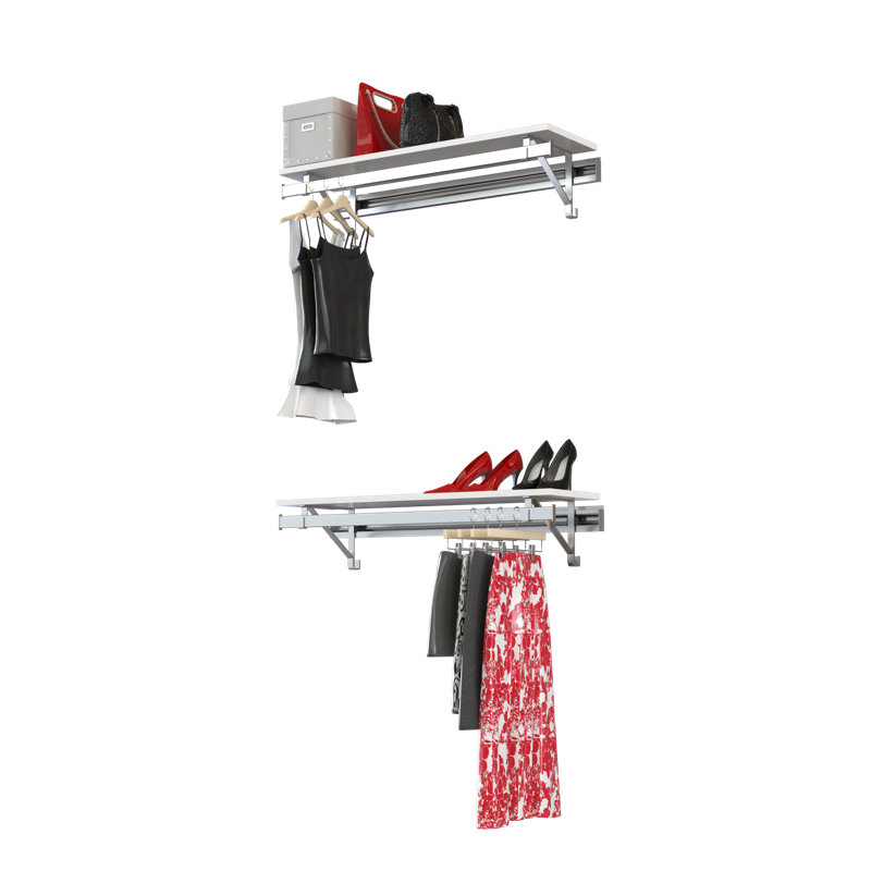 Système d'organisation avec barres à vêtements et deux tablettes, Blanc, H 8,5 po x l 36 po x P 11,75 po
