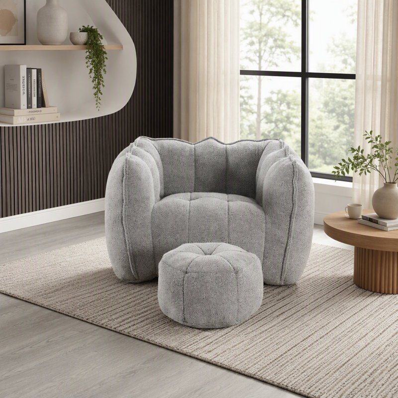 Fauteuil à billes Soft avec repose-pieds, Gris