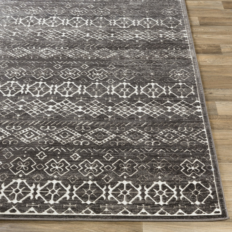 Tapis en coton gris/brun Kailee Powner Loom, Rectangle 2 pi x 2 pi 11 po