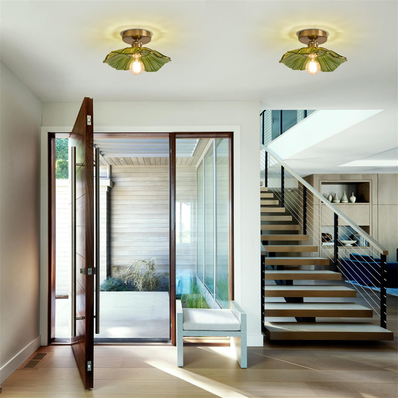 Glass Semi Flush Mount, Green