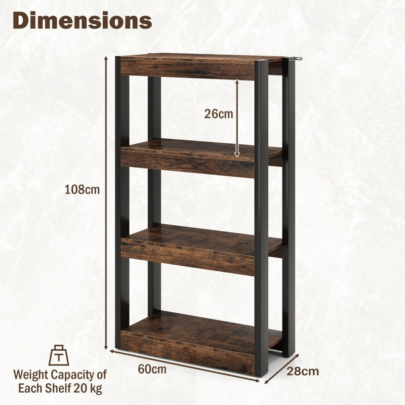 Etagere Bookcase, (4 Shelves) 108cm. H x 60cm. W x 28cm. D