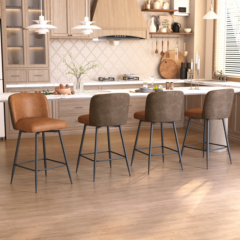 Swivel 26.8'' Faux Leather Counter Stool ( Set Of 4 ), Nut Brown