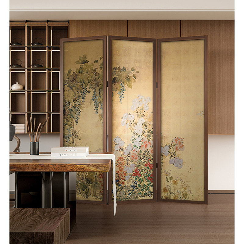 Nouveau paravent en pin de cèdre à motif de fleurs rétro style chinois, H 74,8 po x l 59,06 po x P 1,18 po