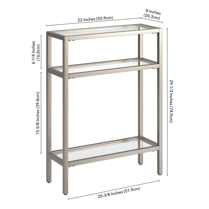 Ceno Glass Top Console Table, Satin Nickel, 29.5" H x 22" W x 8" D