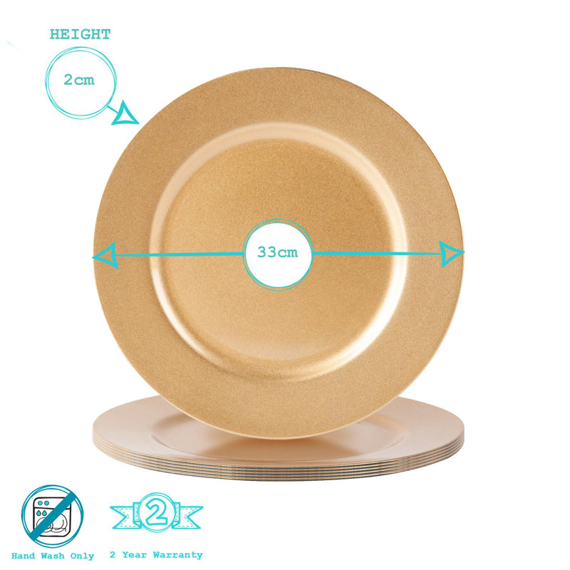 Argon Tableware - 33cm Melamine Charger Plates - Set of 6 - Metallic Finish, Glossy Green