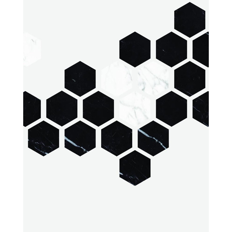Murale géométrique hexagonale, l 96 po x L 144 po, Noir / Blanc