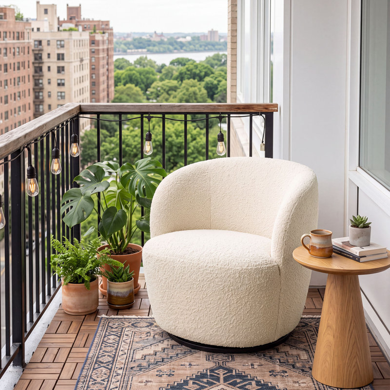 Fauteuil demi-tonneau pivotant Nen Boucle, Beige clair