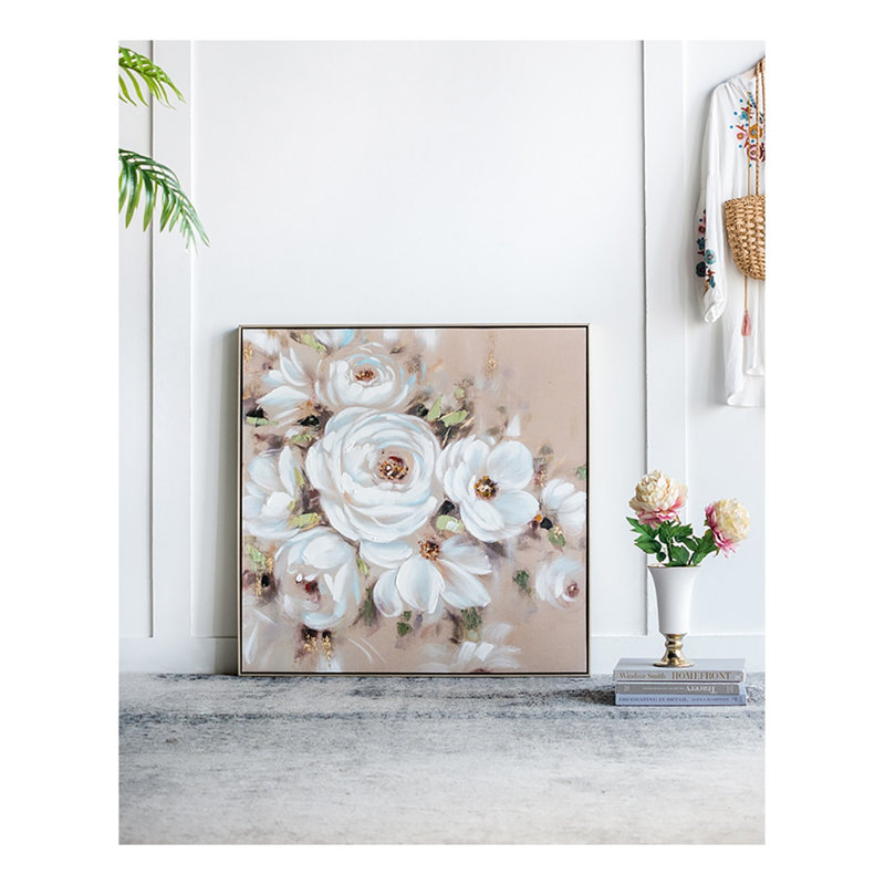 Art mural carré sur toile 36 "x 36" - Impression florale multicolore avec cadre en bois et PS