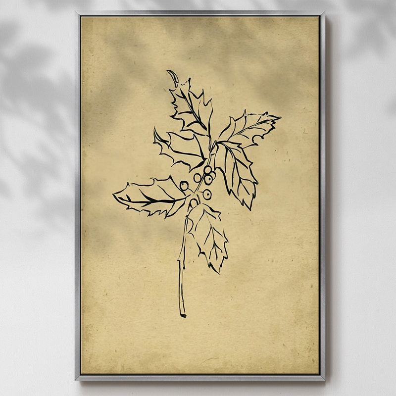 Branche de houx I, Encadrement argenté, H 37 po x l 25 po x P 1,5 po