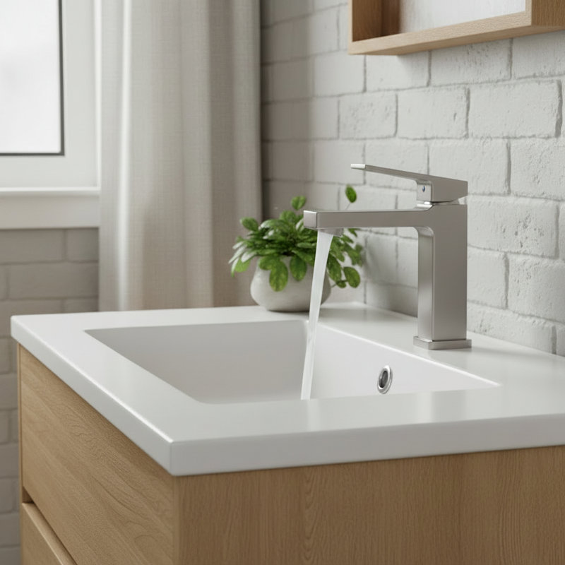 Modern Single-Handle Bathroom Faucet with Deck Plate, Brushed Nickel