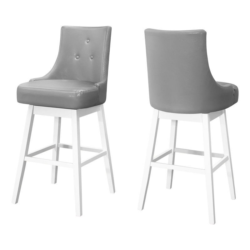 Tabouret de bar Brunhilda, pivotant, hauteur de bar, bois, similicuir, noir, transitionnel, Blanc, Gris