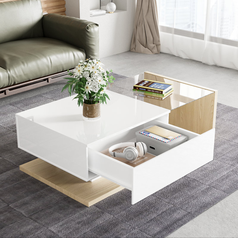 Coffee Table With 1 Drawer And Led, Brown, White