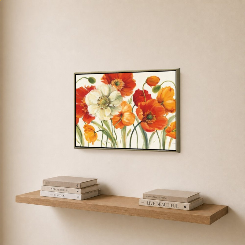 «Poppies Melody I» par Lisa Audit - impression sur toile, H 24 po x l 34 po, Champagne