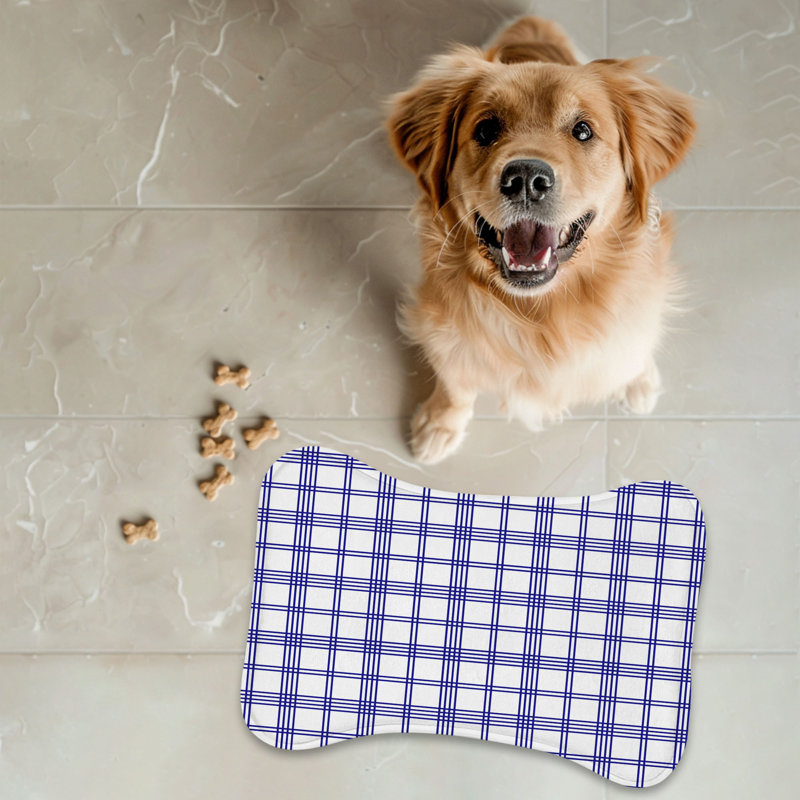 Navy White Check - 1 Piece Bone Shape Feeding Mat