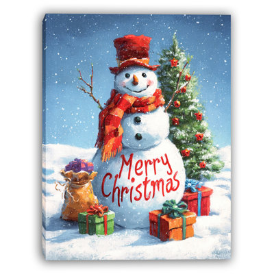 «Cheerful Snowman Greeting», art mural sur toile