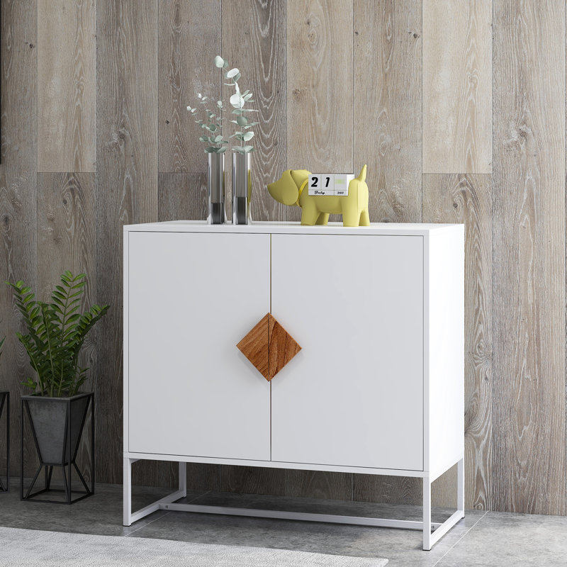 Buffet 2 portes à poignée carrée en bois massif - E1 stable et structure en fer, rangement peu encombrant pour salle de sport, cuisine, meuble télé, assemblage simple avec fer, sous-sol, une tablette à l'intérieur facile
