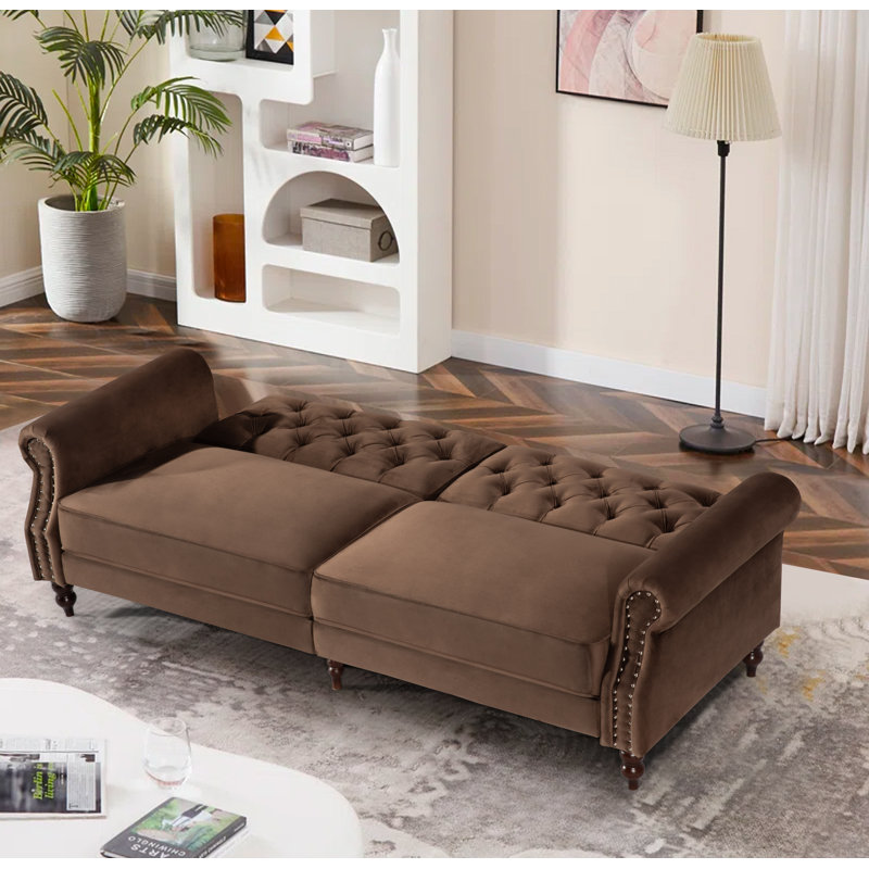 Hanika 87.8'' Velvet Sofa, Brown