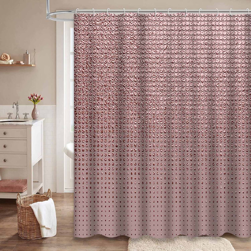 Rideau de douche rose brillant à quartz rose avec 12 crochets, L 72 po x l 72 po