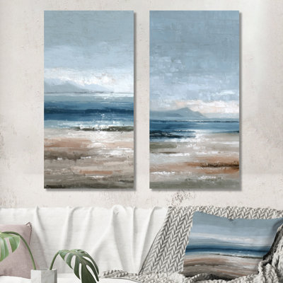 «White Blue Coastal Oceanic Oasis Found - Beach», art mural sur toile 2 pièces, blanc