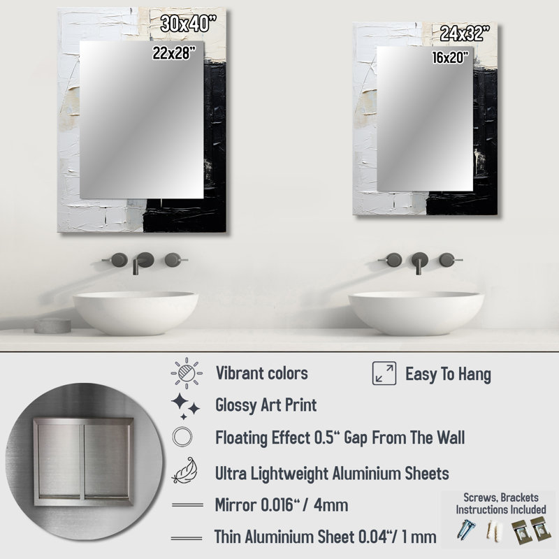 Black and Beige Scandinavian Modernity art - Large Wall Mirror On Metal, 40 po x 30 po