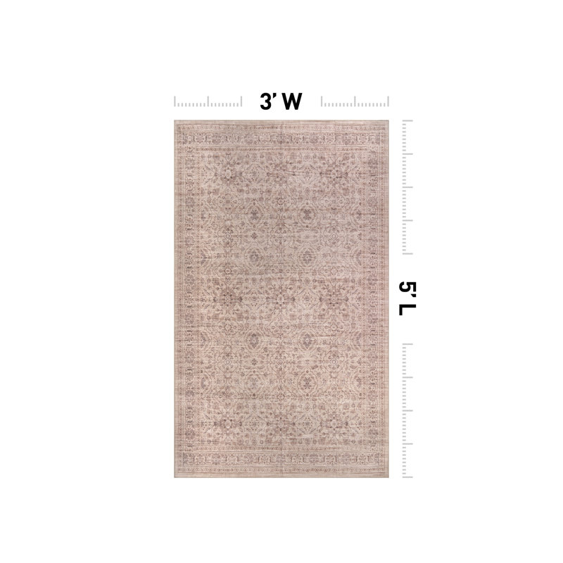 Tapis beige antidérapant traditionnel, Beige, 3 pi x 5 pi