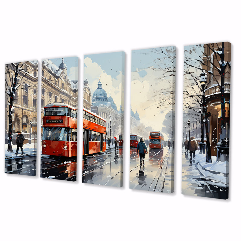 «London Urban Red Bus In - Bus», art mural 5 pièces, H 32 po x l 80 po