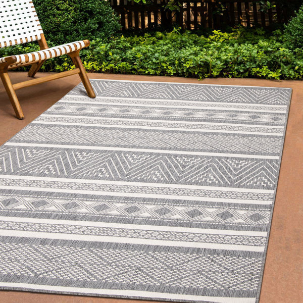 Mortimer Southwestern Charcoal Indoor/Outdoor Area Rug AllModern Rug Size: Rectangle 5'3 x 7'7