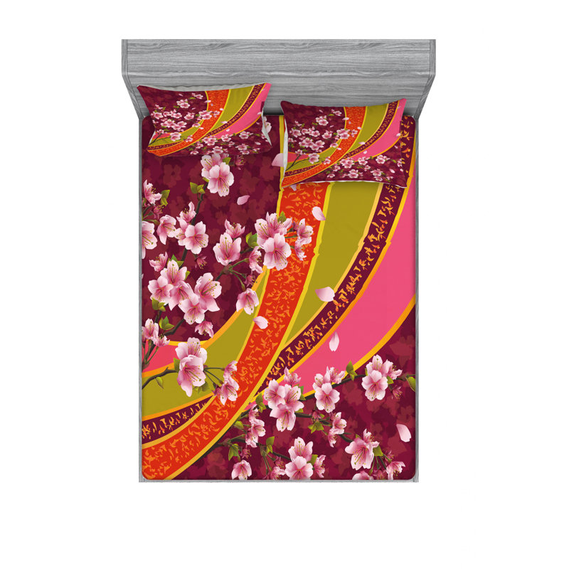 Ensemble de draps Sakura, Ensemble de drap pour grand lit avec drap-housse