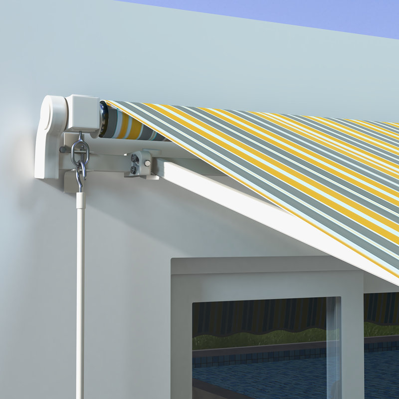 Auvent de terrasse rétractable en polyester Outsunny, H 59,1 po x l 116,9 po x P 78,7 po, Jaune / rayé gris