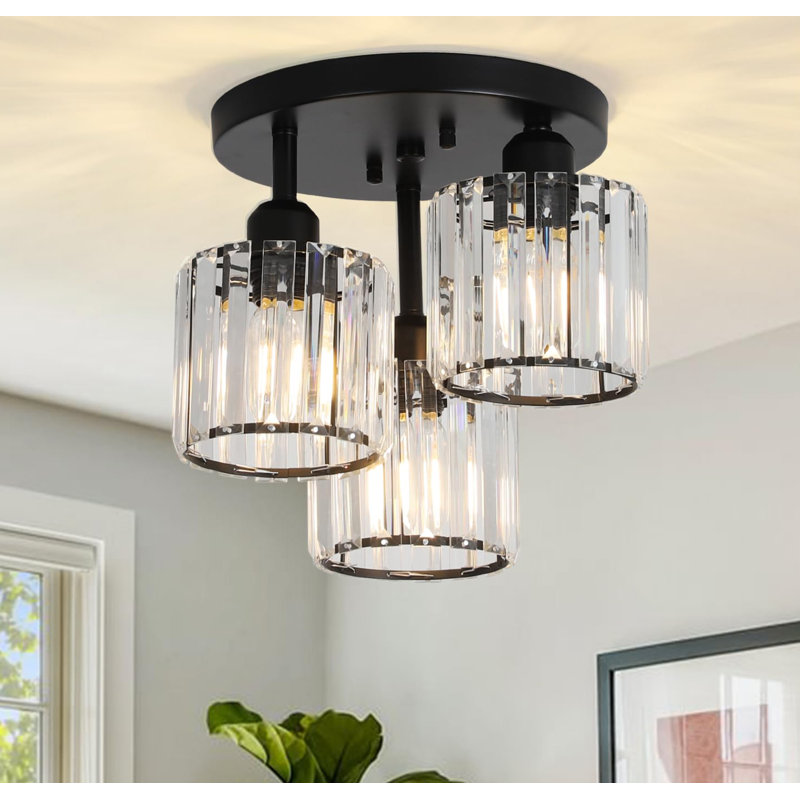 Crystal Semi Flush Mount Ceiling Light, Black