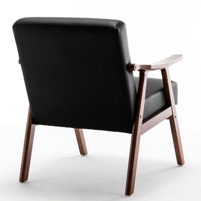 Élégante chaise d'appoint en similicuir noir, doublure en microfibre, bois massif pour espace de vie Chaise moderne de style Mid-Century, rembourrage, décoration intérieure