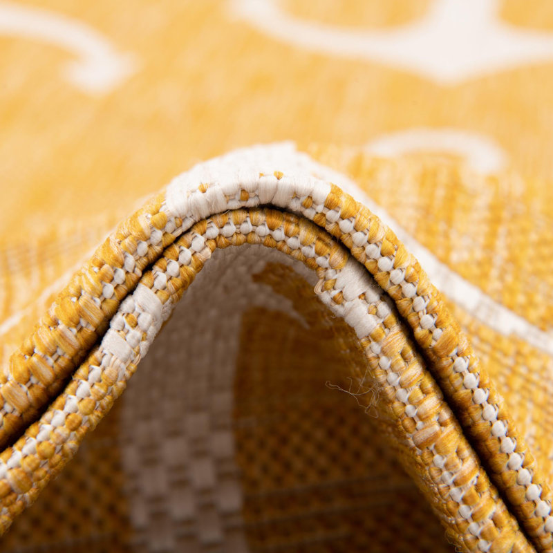 Tapis d'intérieur / extérieur en plastique tissé à la machine Glidden - jaune / ivoire, Rectangle 4pi x 6 pi