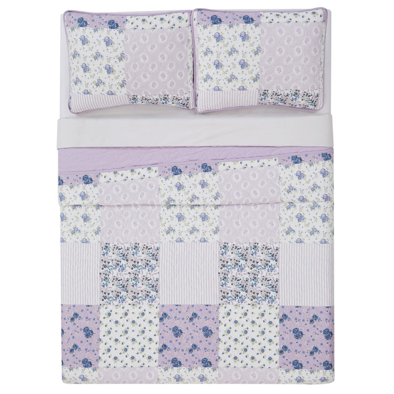 Elissa Purple and White Patchwork King Quilt Set