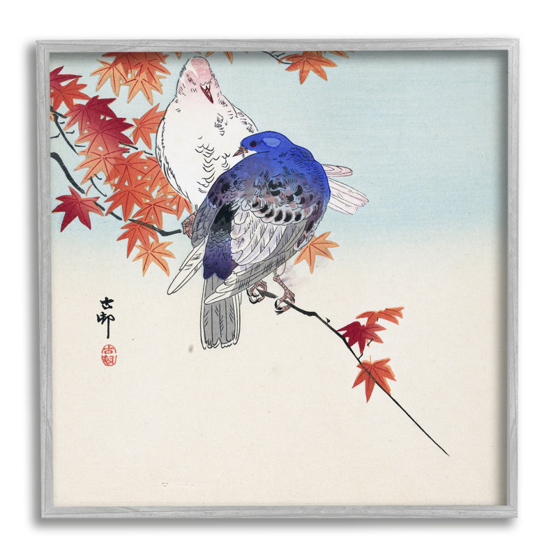 «Pigeons Ohara Koson Classical Bird Portrait» par One1000paintings - peinture à cadre flottant sur toile