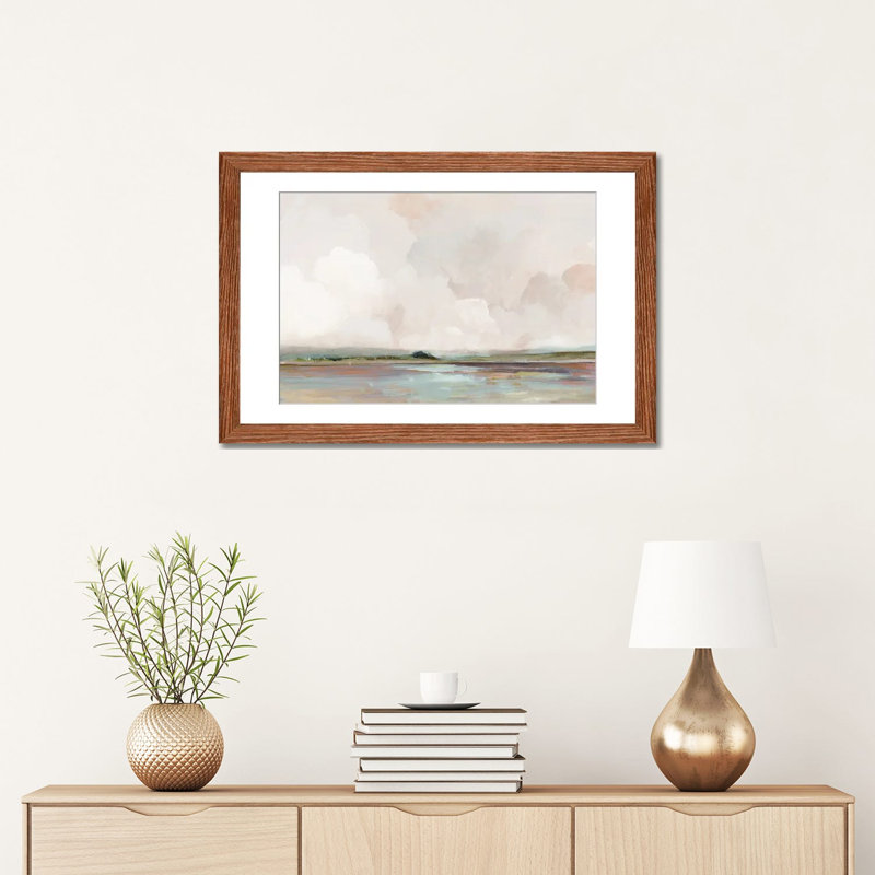Pink Sunrise, White, 16" H x 24" W x 1" D, Classic Wood Open Corner Framed Paper