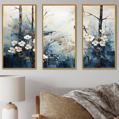«Blue and White Forest Winter Harmony I», ensemble d'art sur toile