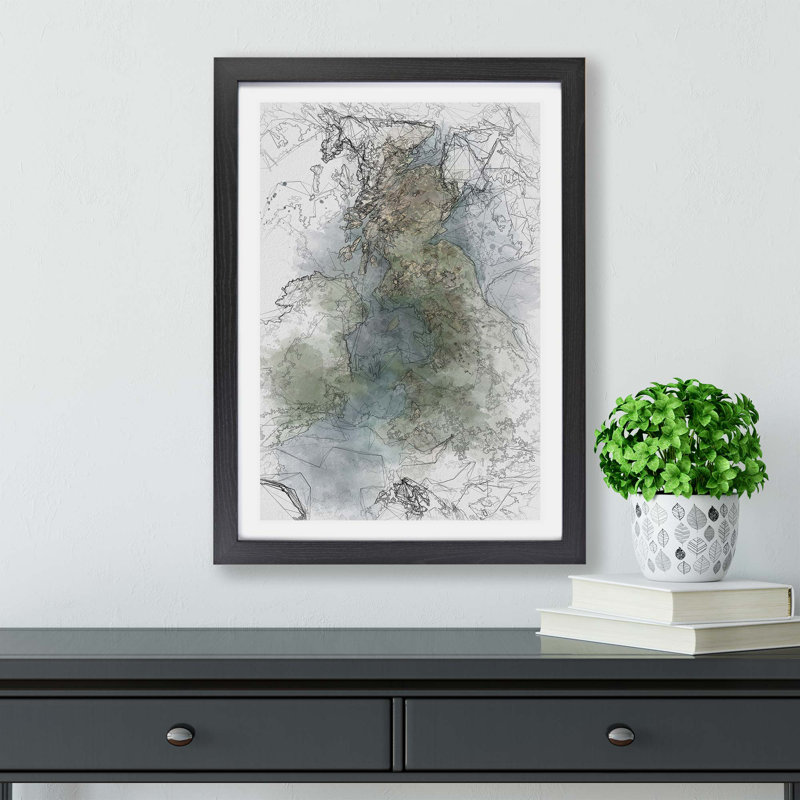 View of Ireland & Great Britain in Abstract - Wall Art, Oak Framed Acrylic, 63cm H x 45cm W x 2cm D