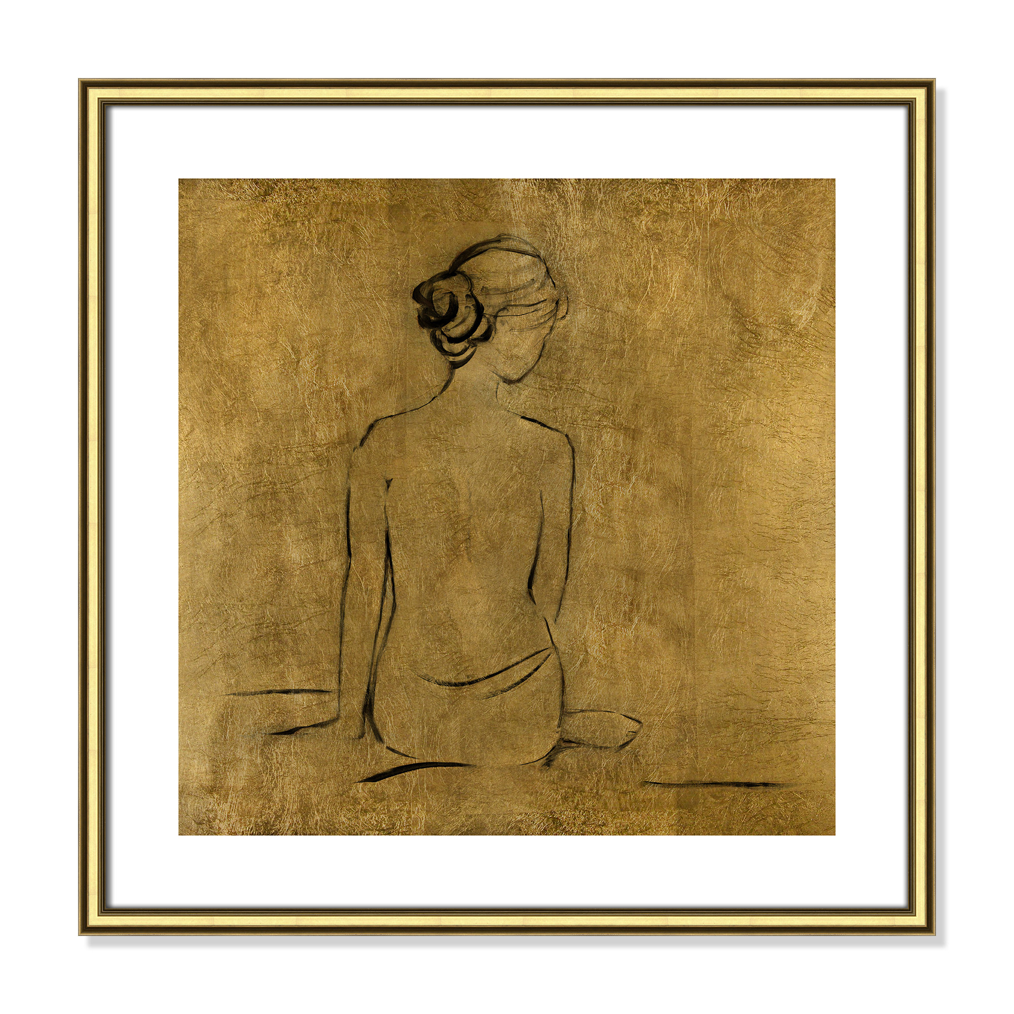 Golden Bather I by Sally Swatland - Painting Print, 24.75" H x 24.75" W x 0.75" D, Gold Framed Paper