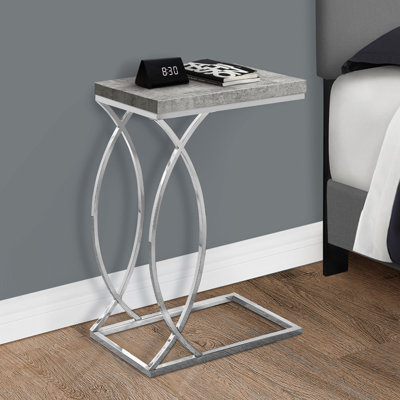 Accent Table, C-Shaped, End, Side, Snack, Grey Laminate, Chrome Metal, Contemporary, Modern
