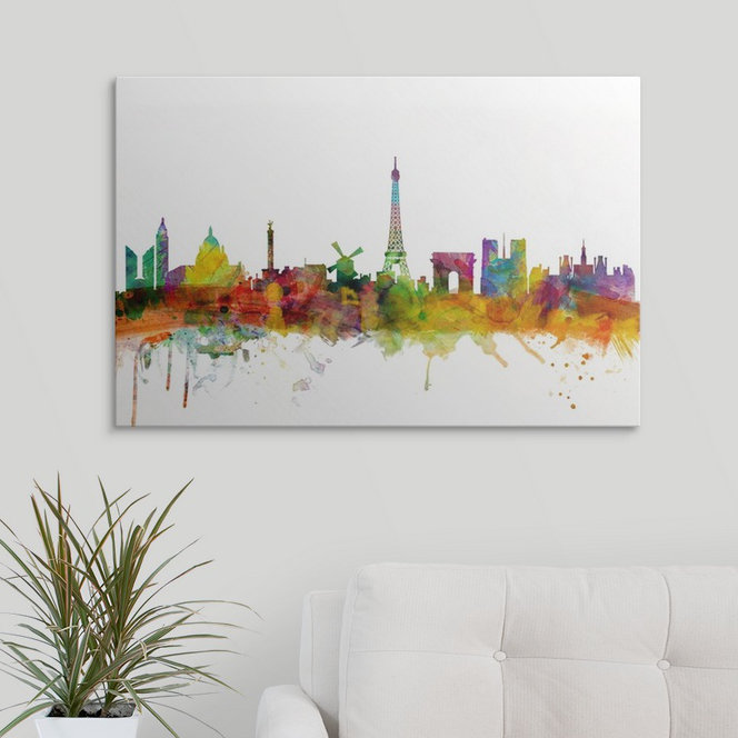 «Francy Paris France Skyline» par Michael Tompsett - impression, H 16 po x l 24 po x P 1,5 po, Toile