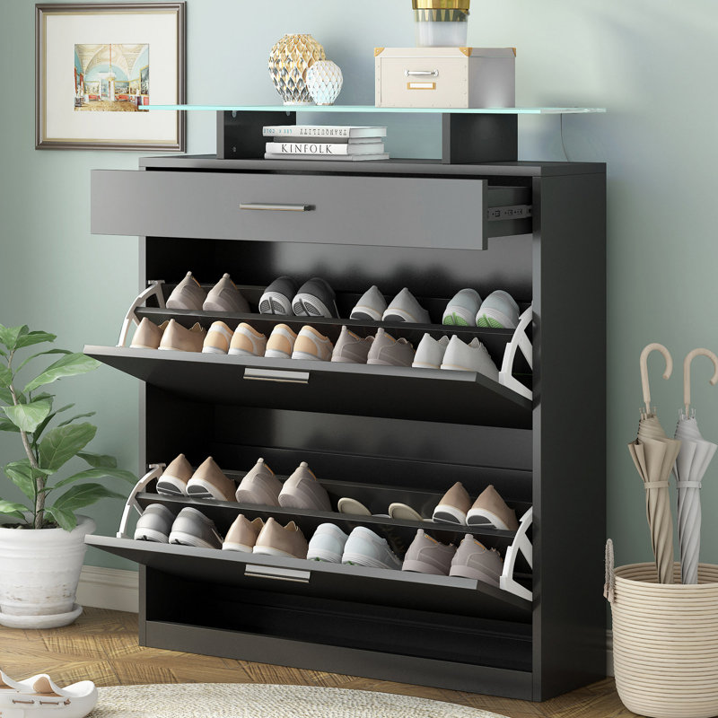 ALL-VV-F3O35-URE-89AAK 16 Pair Shoe Rack, Black