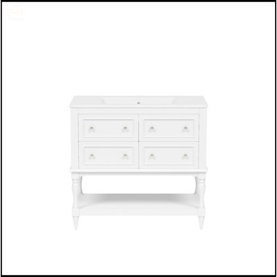 36-Inch Free Standing Bathroom Vanity With Undermount Ceramic Sink With 4 Drawers And Open Shelf