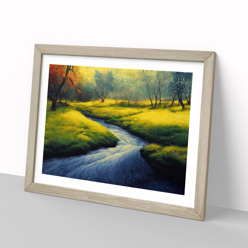 Radiant Stream 1 Piece Single Picture Frame Painting, 46cm H x 64cm W x 2cm D, Oak