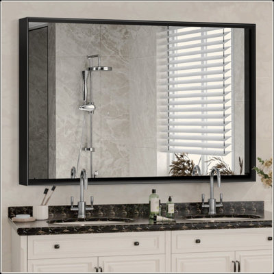 Bathroom Mirrors For Wall Rectangle Vanity Mirror Corner Hangs Farmhouse Mirror Modern Metal Framed Rectangular Mirror, Decorative Square Corner Mirror(Horizontal & Vertical)