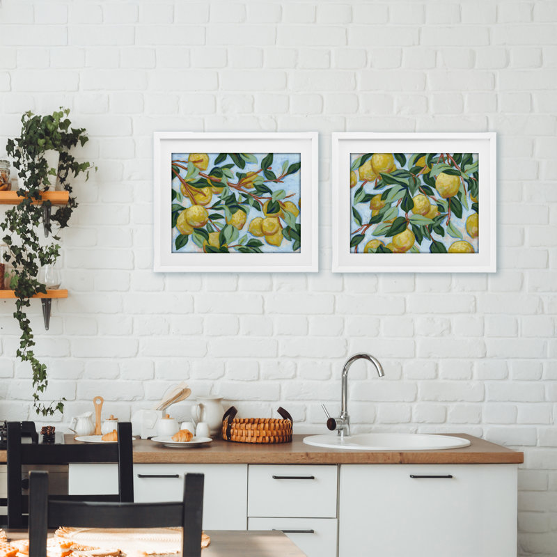 «Sunshine Lemon Tree», ensemble de 2 impressions encadrées sous verre, design par June Erica Vess, H 13 po x l 16 po