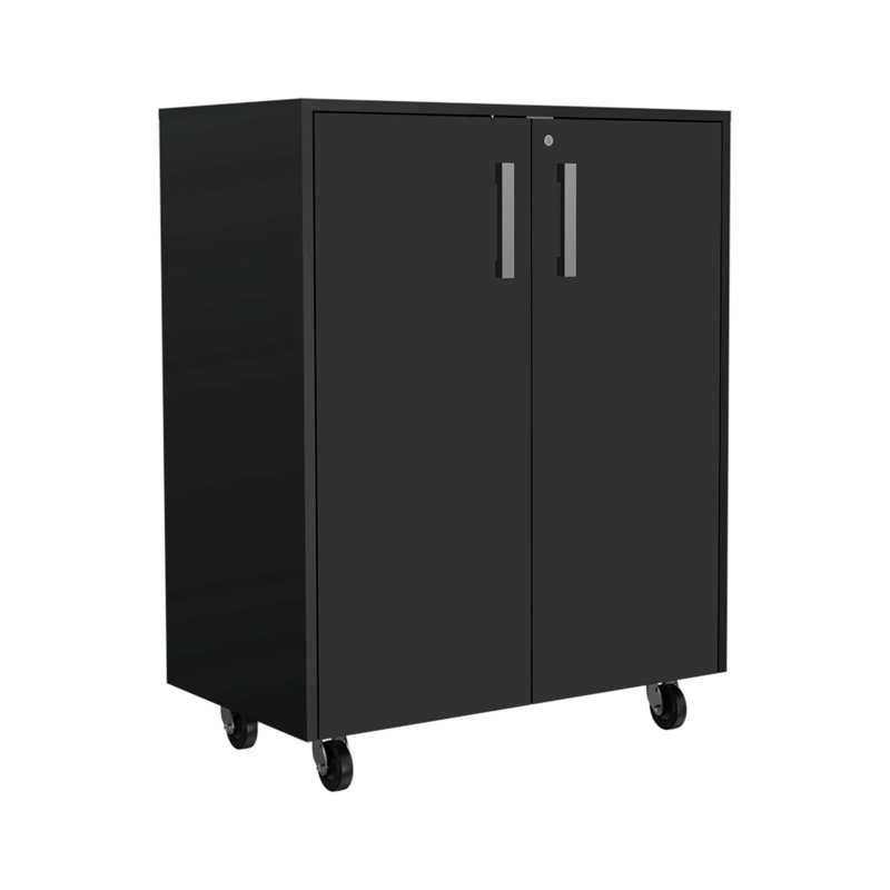 Armoire de rangement Lions, porte double et roulettes, finition wengé noir, Gris