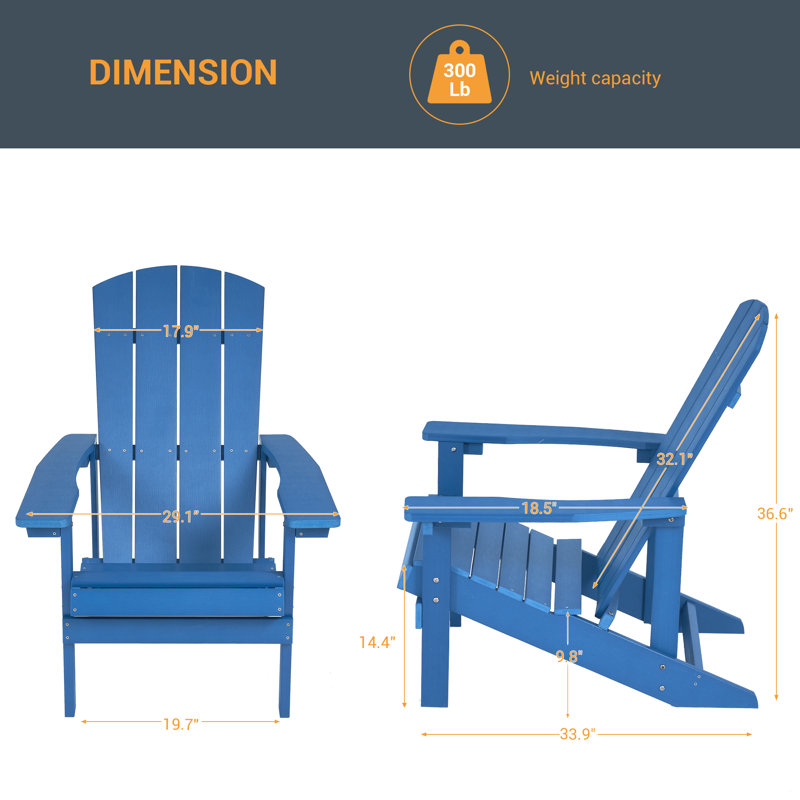 Bergenfield HIPS Plastic Adirondack Chairs Set  for Outdoor Lawn and Garden Chair, Navy Blue